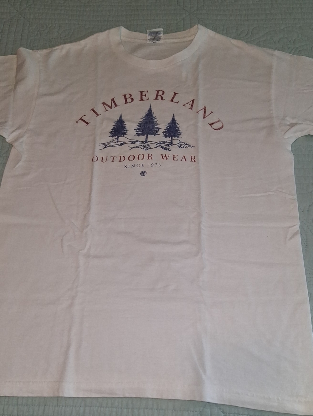 Timberland White Short Sleeve Tee with Navy and Red Outdoor Graphic,NWOT